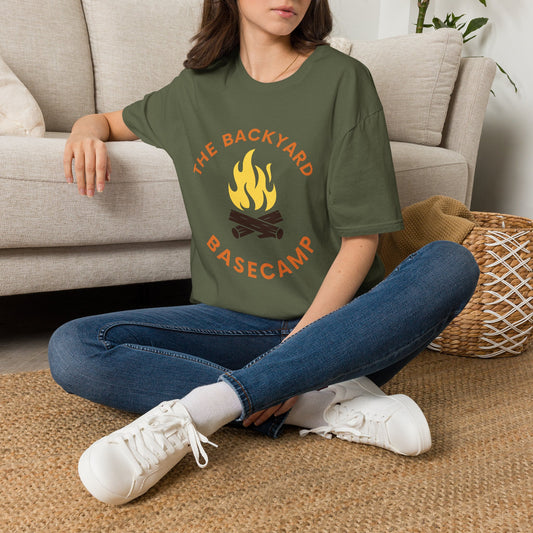 Backyard Basecamp T-Shirt — Campfire Graphic Tee for Outdoor Lovers