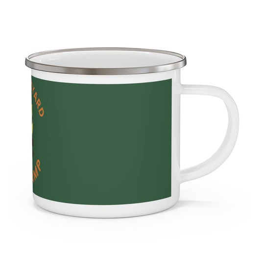 Enamel Camping Mug – 'The Backyard Basecamp' Campfire Coffee Cup