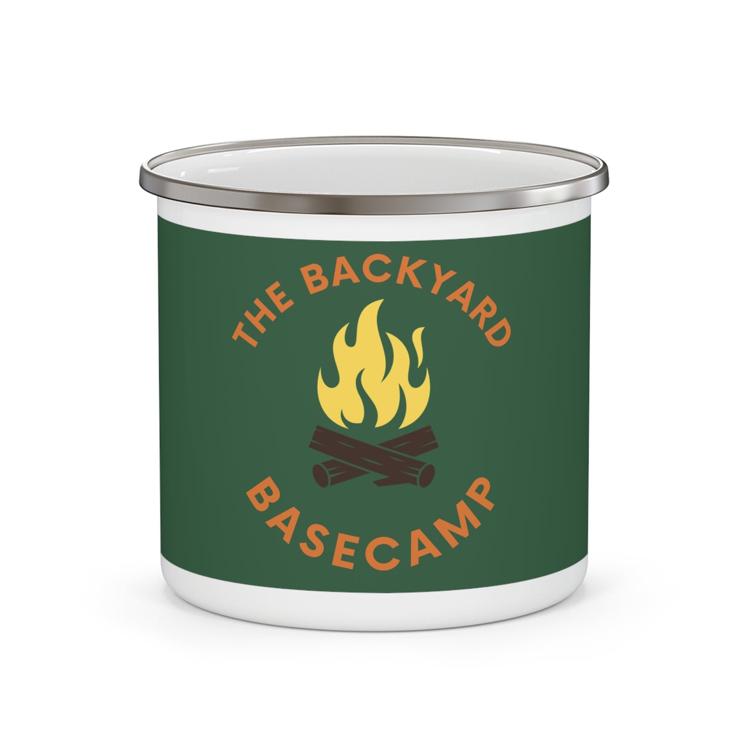 Enamel Camping Mug – 'The Backyard Basecamp' Campfire Coffee Cup