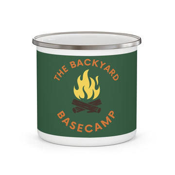 Enamel Camping Mug – 'The Backyard Basecamp' Campfire Coffee Cup