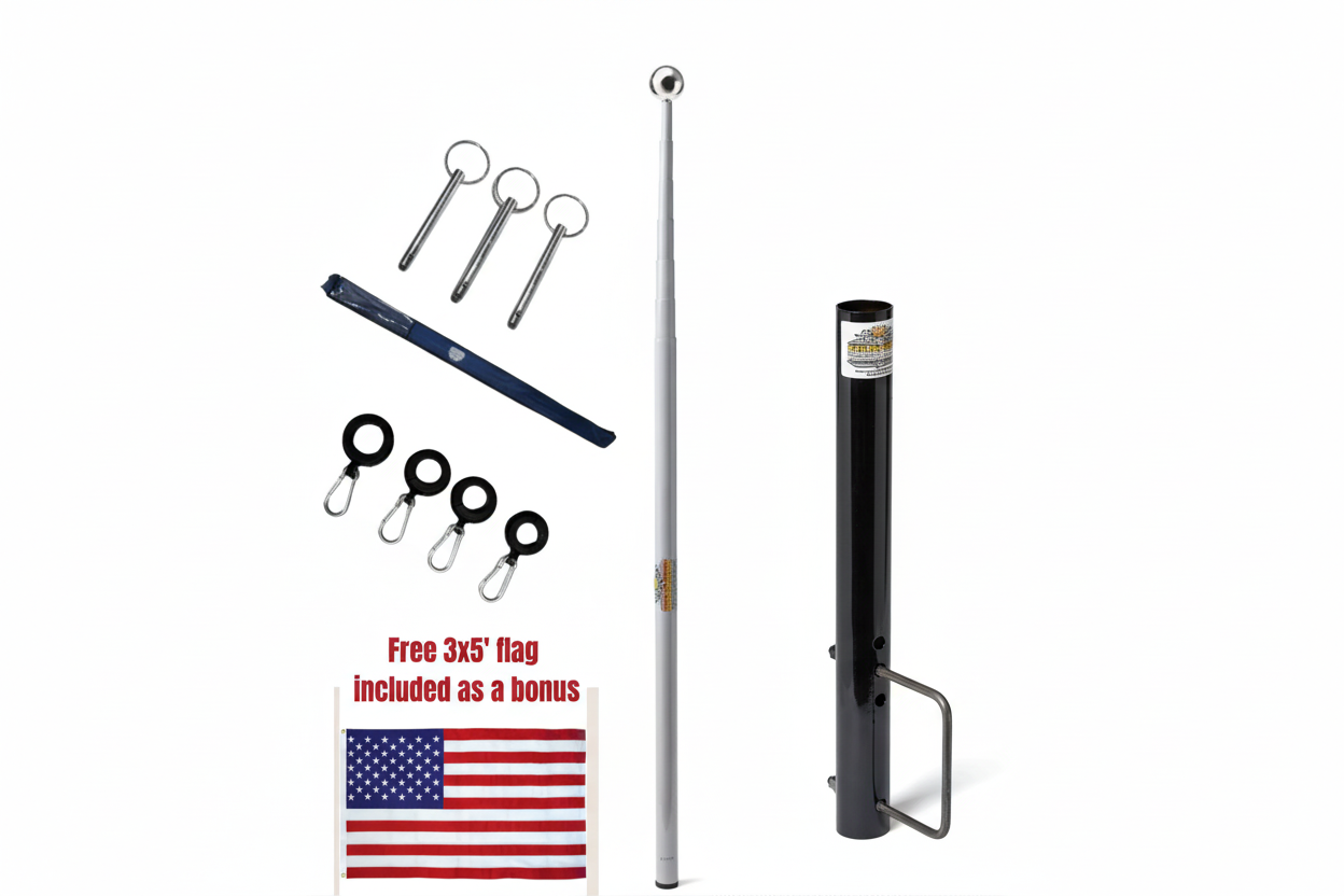 RV Flagpole Kit – Telescoping Pole + 6" Frame Mount | Poles and Holders
