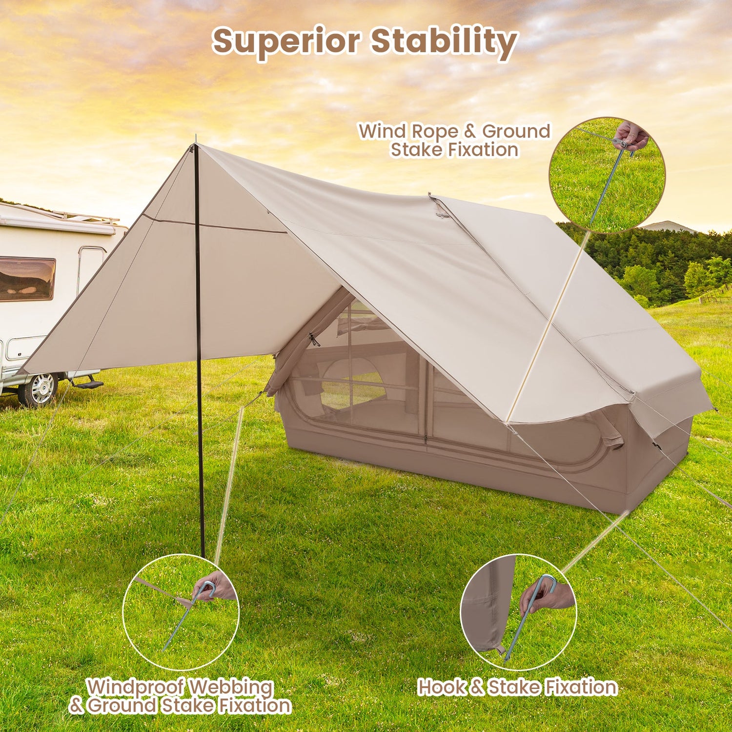 4-6 Person Inflatable Camping Tent Porch Carry Bag Beige
