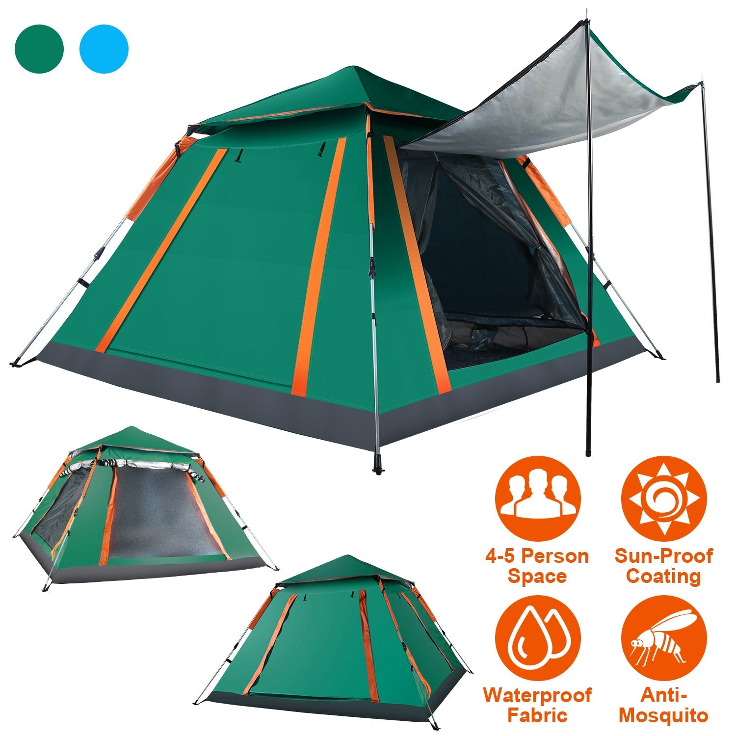 4-5 Person Waterproof Camping Tent Foldable Mosquito Net Windows